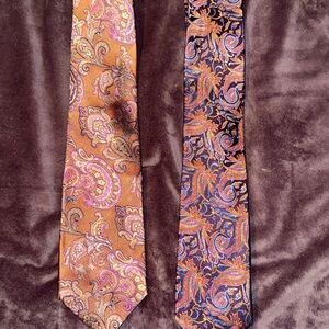 Vtg Duo of Paisley Patterned Silk Ties - Orange and Purple EUC